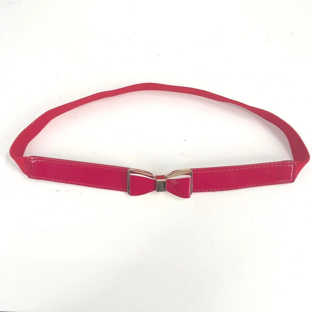 Vintage Womens Red Patent Buckle Bow Belt Retro Pinup Coquette Girlhoodcore S